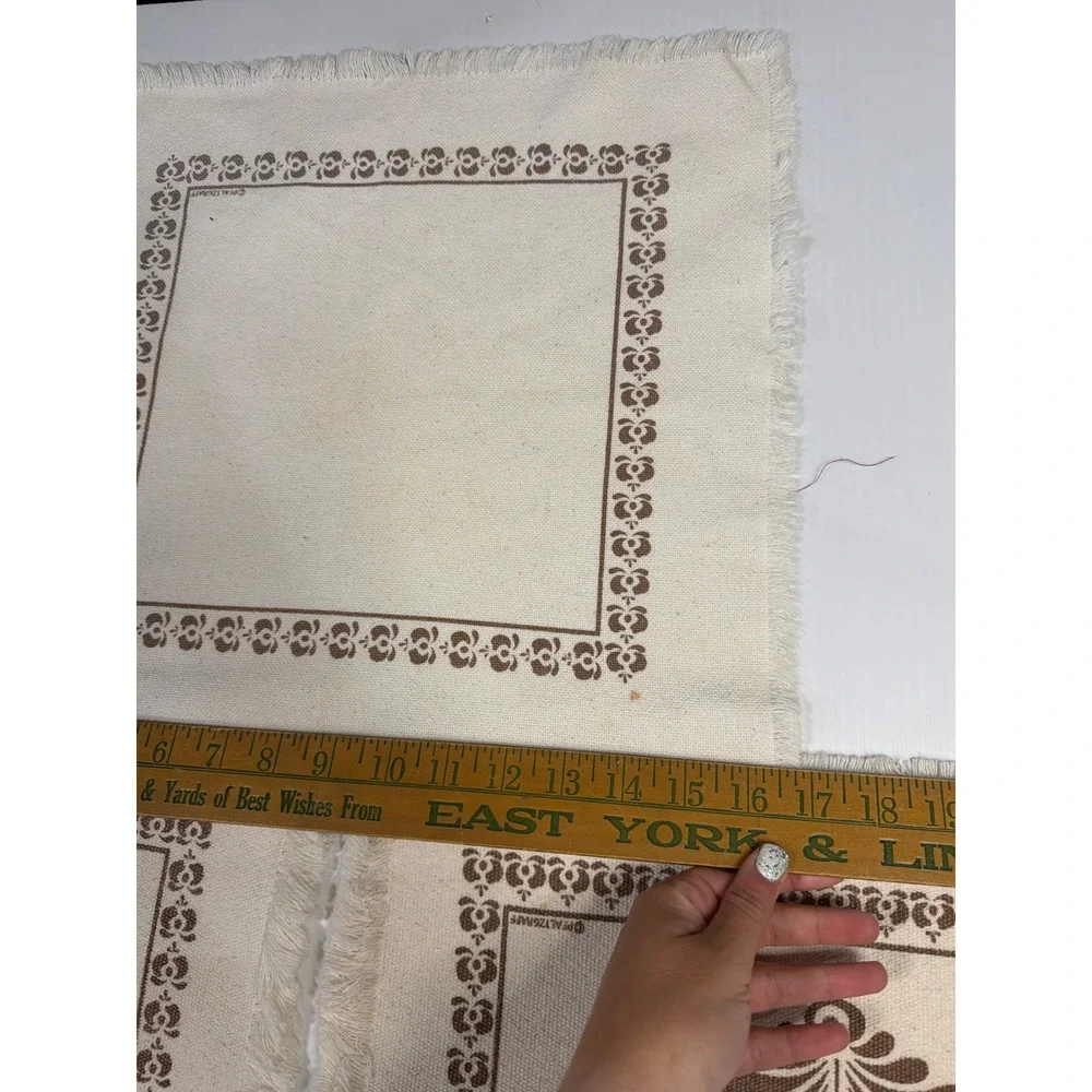 VTG Pfaltzgraff Village Placemats Brown Cream Floral Fringed Farmhouse Set of 5